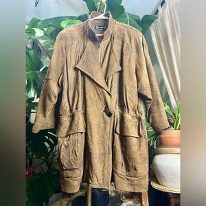 Revecca 1980's Suede Leather Embossed Coat 24 PTP